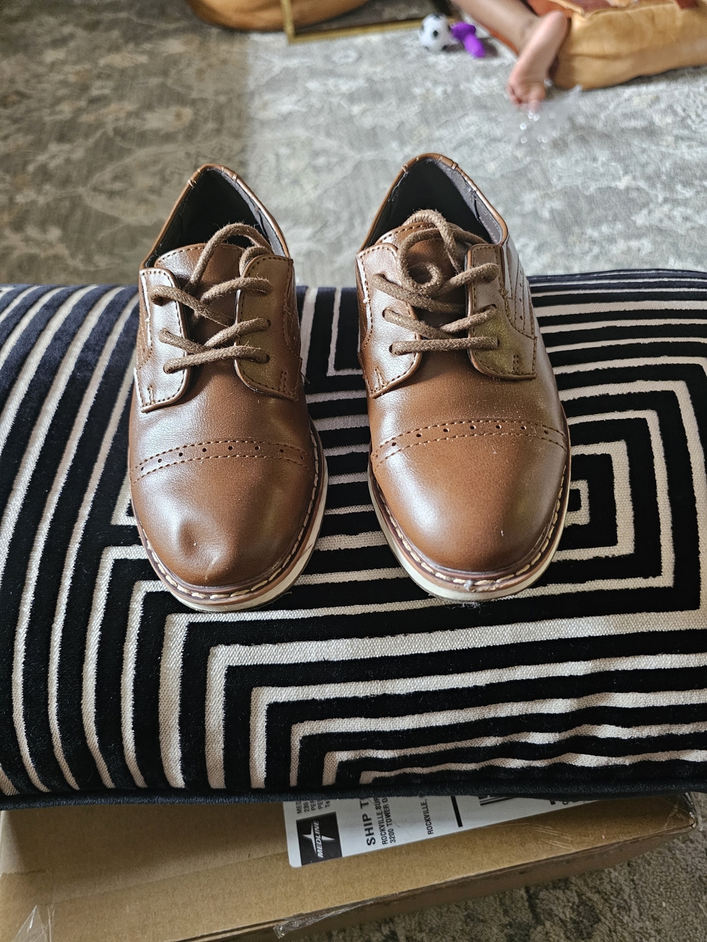 Kids  Brown Leather-Look Lace-Up Derby Shoes